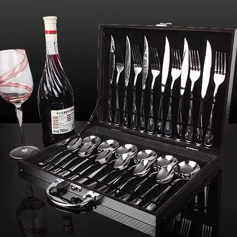 JOGO DE TALHERES 24 PEÇAS FAQUEIRO INOX PREMIUM
