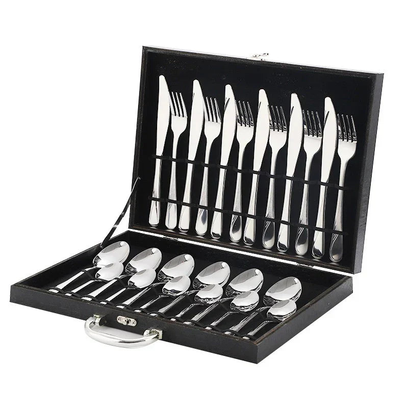 JOGO DE TALHERES 24 PEÇAS FAQUEIRO INOX PREMIUM