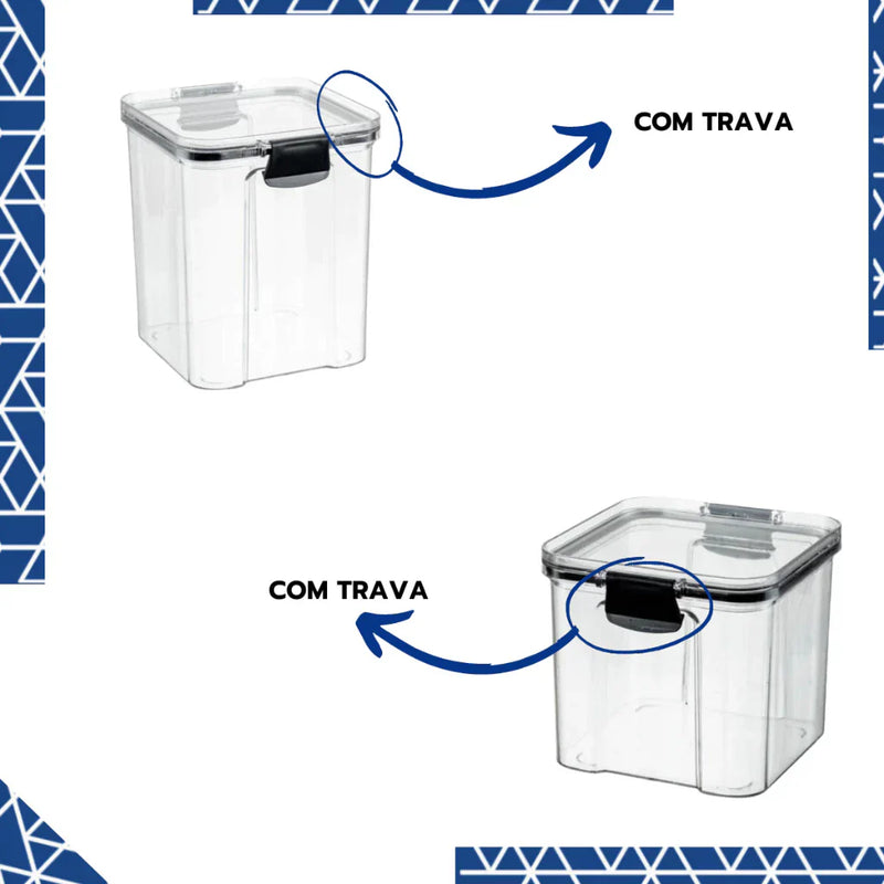 Kit 5 Potes Herméticos com Trava e Alta Vedação